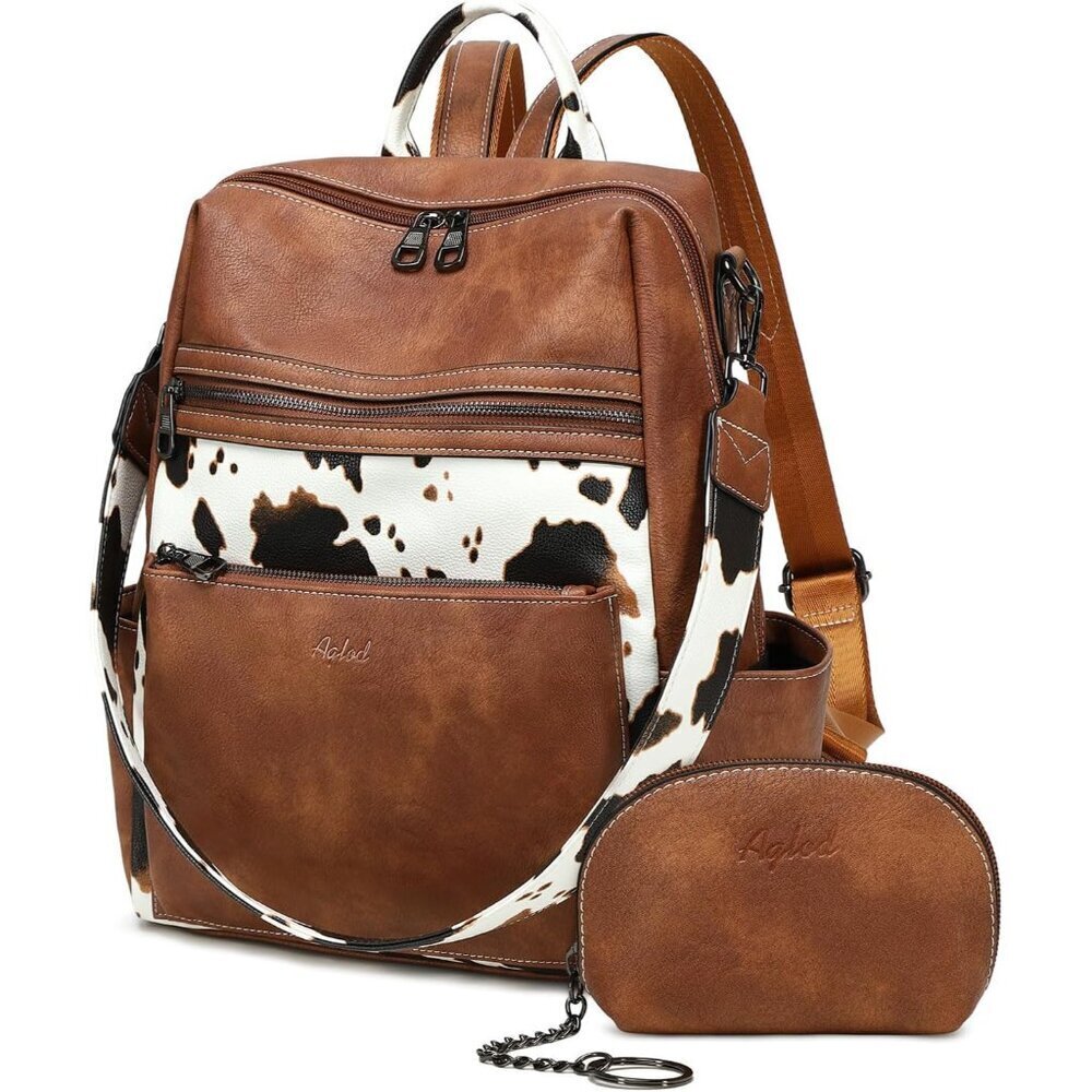 Leather Backpack Women Faux Leather Large Capacity Travel Work Daypack